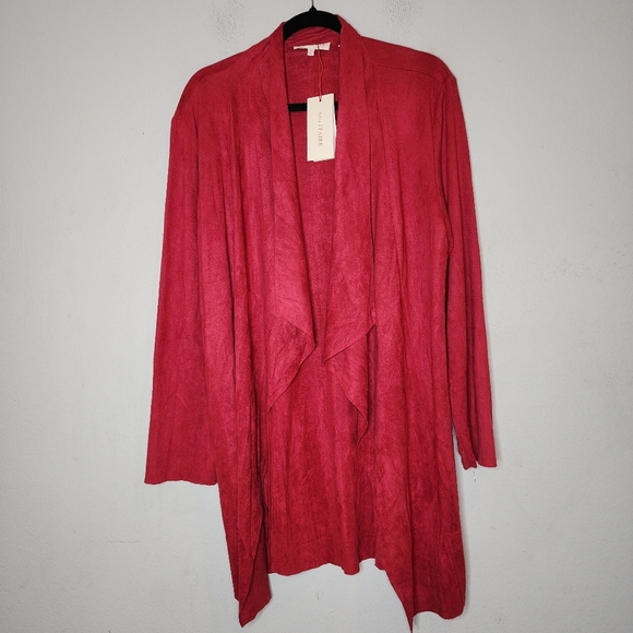 NWT Solitaire Faux Suede Red Cardigan Stretch Open Front Drape Size XL - Picture 11 of 14
